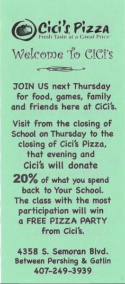 BPA of Orange 2019-2020 Cici's Pizza Family Night Fundraiser 10/17/19